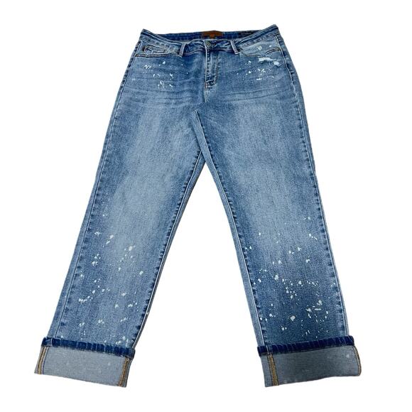 Judy Blue Boyfriend Fit Jeans Women’s 13/31 High Rise Bleach Splatter Stretch - Picture 2 of 15